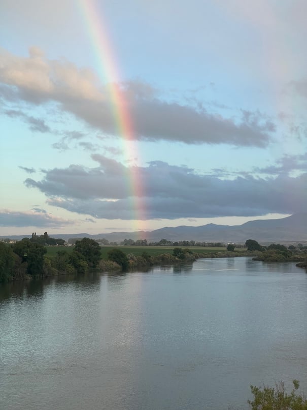 Rainbow over the Snake River and Owyhee Mountains, seen from Rio Viejo Events in Marsing, Idaho